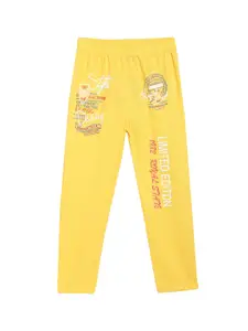 SWEET ANGEL Boys Yellow Printed Cotton Typography Track Pants