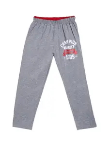 SWEET ANGEL Boys Charcoal Grey Champion Printed Straight-Fit Cotton Track Pants