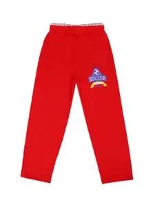 SWEET ANGEL Boys Red & Blue Printed Straight fit Cotton Track Pant