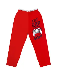 SWEET ANGEL Boys Red Printed Relaxed-Fit Pure Cotton Track Pants