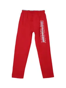 SWEET ANGEL Boys Red Printed Pure Cotton Relaxed-Fit Track Pants