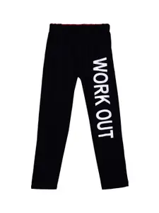 SWEET ANGEL Boys Black Solid Pure Cotton Typography Relaxed-Fit Track Pant