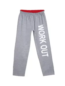 SWEET ANGEL Boys Grey Melange Printed Typography Cotton Track Pant