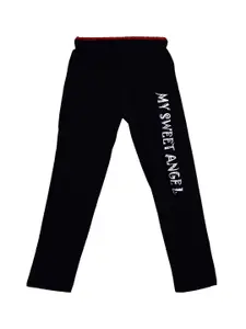 SWEET ANGEL Boys Black Solid Relaxed-Fit Pure Cotton Track Pants
