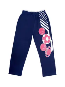 SWEET ANGEL Boys Navy Blue Printed Cotton Track Pants