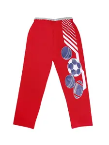 SWEET ANGEL Boys Red Graphic Pure Cotton Track Pants