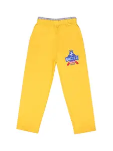 SWEET ANGEL Boys Yellow Printed Pure Cotton Relaxed-Fit Track Pants