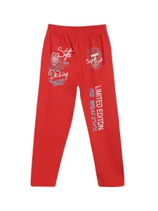SWEET ANGEL Boys Red & White Printed Relaxed-Fit Pure Cotton Track Pants