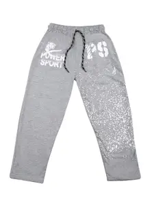 SWEET ANGEL Boys Grey Melange Printed Cotton Track Pants