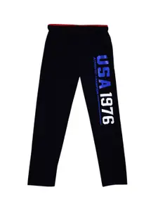SWEET ANGEL Boys Black Printed Relaxed-Fit Pure Cotton Track Pants