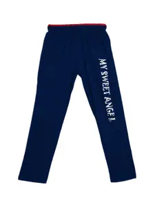 SWEET ANGEL Boys Navy Blue Printed Typography Cotton Track Pant