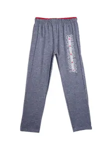 SWEET ANGEL Boys Charcoal Printed Typography Cotton Track Pants