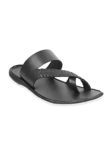Mochi Men Black Leather Comfort Sandals