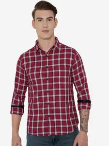 Greenfibre Men Red Slim Fit Grid Tattersall Checks Checked Casual Shirt