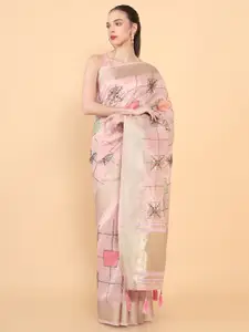 Soch Pink & Gold-Toned Embellished Sequinned Organza Saree