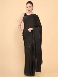 Soch Black Embellished Beads and Stones Pure Crepe Saree