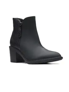 Clarks Women Black Solid Leather Regular Boots