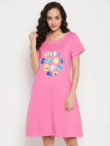 Clovia Pink Printed Nightdress