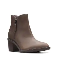 Clarks Women Taupe Solid Leather Boots