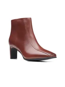 Clarks Women Brown Solid Leather Ankle Boots