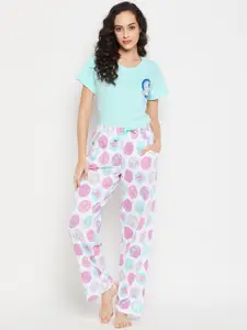 Clovia Emoji Print Top & Pyjama 100% Cotton Night suit