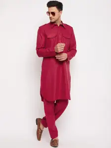 VASTRAMAY Men Maroon Solid Kurta with Pyjama