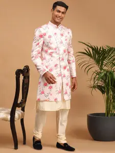 VASTRAMAY Men Floral Printed Sherwani with Viscose Kurta & Churidar