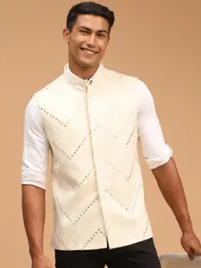 VASTRAMAY Men Embroidered Mirror Work Nehru Jacket