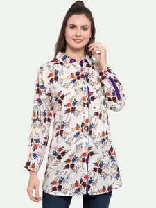 PATRORNA Women Off White Comfort Floral Printed Casual Shirt
