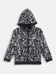 Puma Girls Leopard Print Alpha AOP Full-Zip Hooded Regular Fit Sweatshirt