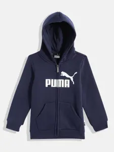 Puma Boys Navy Blue Brand Logo Printed Hooded Sweatshirt
