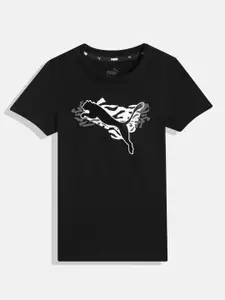 Puma Girls Brand Logo Printed Pure Cotton Alpha Regular Fit T-Shirt