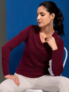 FabAlley Women Maroon Pullover with Embellished Detail