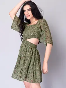 FabAlley Green Floral Georgette Dress
