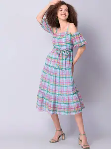 FabAlley Multicoloured Checked Crepe Midi Dress