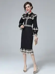 JC Collection Black A-Line Midi Dress