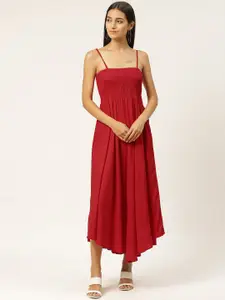 IQRAAR Red Empire Midi Dress