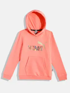Puma Girls Pink Printed Essential+ Bloom Hooded Regular Fit Sweatshirt