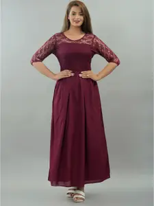 IQRAAR Purple Floral Empire Maxi Dress