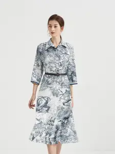 JC Collection Grey Floral Shirt Midi Dress