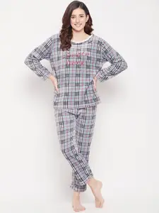 Camey Women Grey & Off White Checked Night suit
