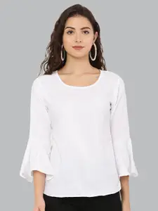EZIS FASHION White Crepe Bell Sleeve Top
