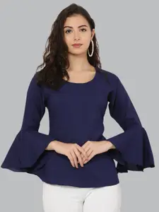 EZIS FASHION Navy Blue Solid Crepe Top