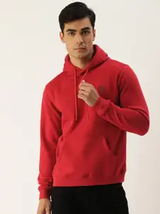 Peter England Men Red Solid Hooded Sweatshirt