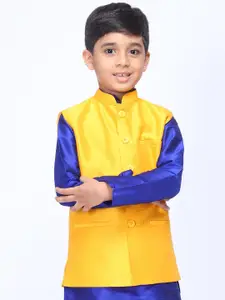 NAMASKAR Boys Yellow Solid Nehru Jacket
