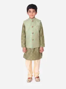 NAMASKAR Boys Green Embellished Woven Design Nehru Jacket