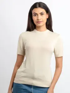 Status Quo Women Beige Ribbed Pullover