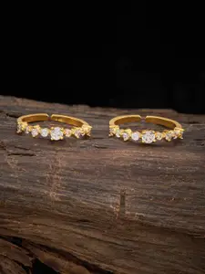 Kushal's Fashion Jewellery Set Of 2 Gold-Plated White CZ-Studded  Toe Rings