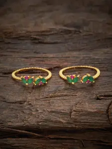 Kushal's Fashion Jewellery Gold-Plated Green CZ-Studded Adjustable Toe Rings