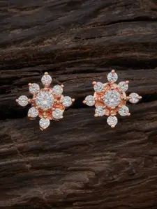 Kushal's Fashion Jewellery Rose Gold Plated & White Sparkling Cubic Zirconia Floral Studs